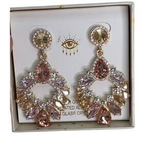 Eye Candy 14K Gold Plated Alloy Pink Glass Crystal  Bling Dandle Ear Rings